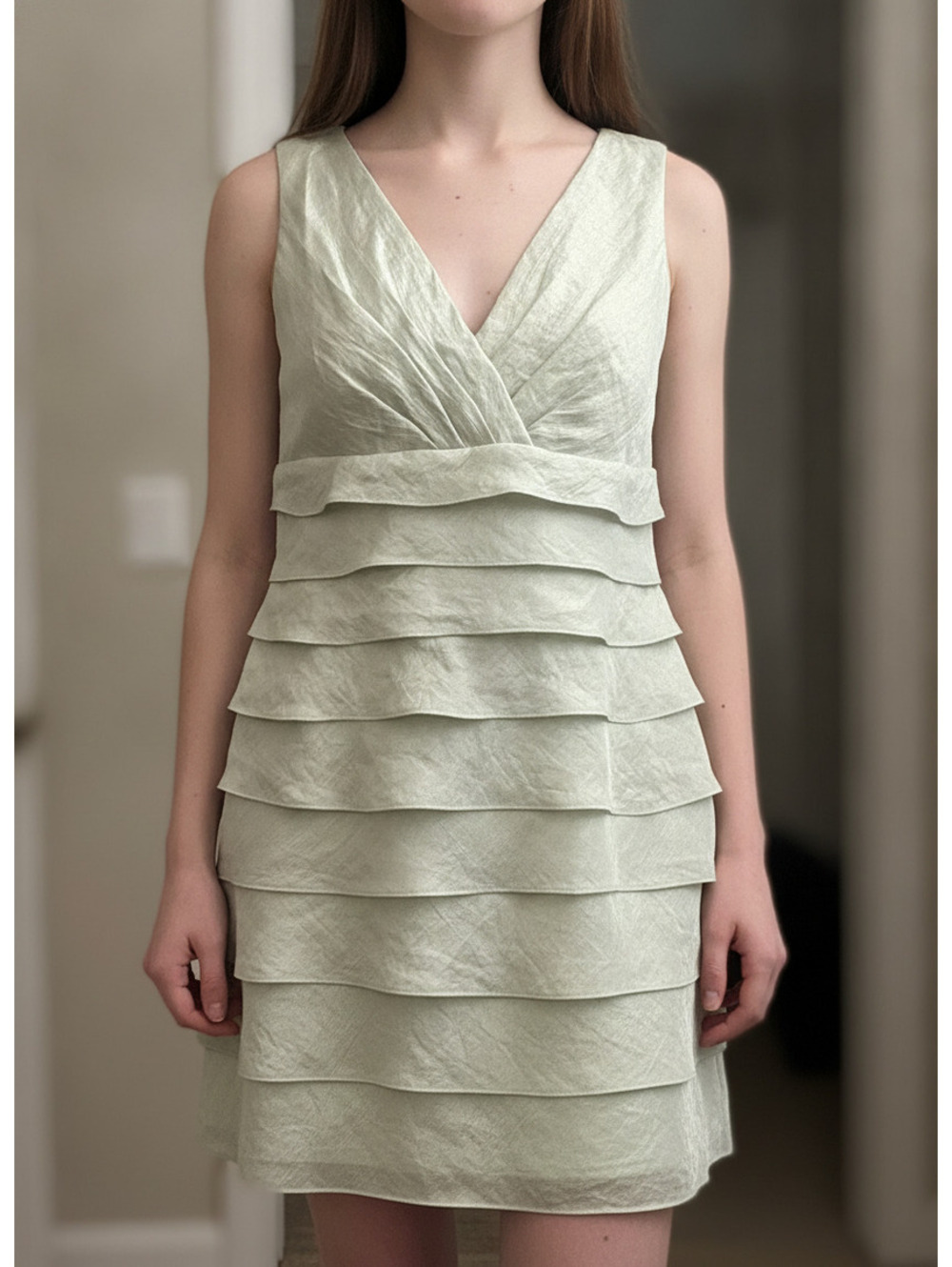 NWT | Maggy London | 10 | Maggy L Sage Green Tiered Ruffle Cocktail Dress